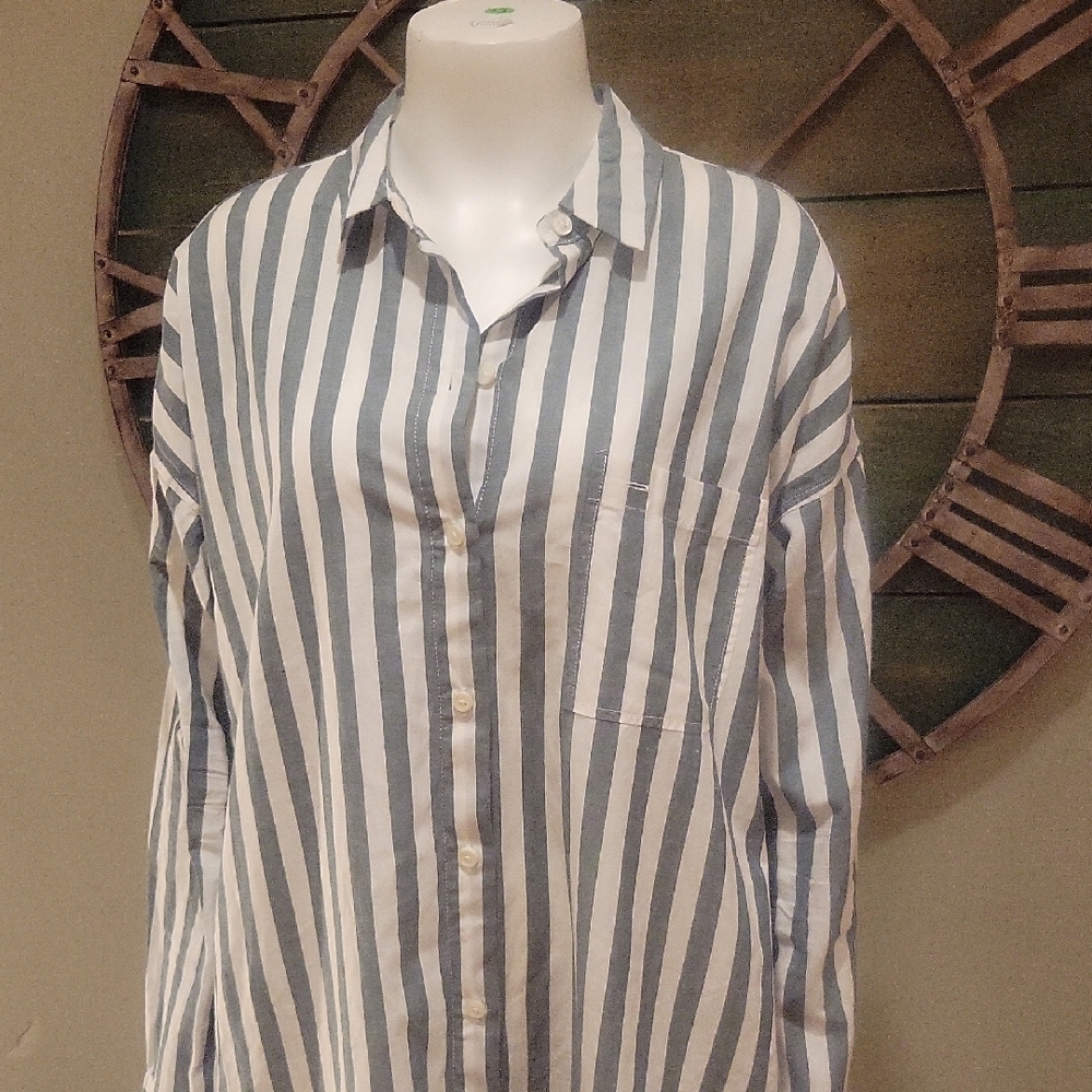 Alex Mill Kerry Positano Striped Button-Up Long Shirt Dress - Picture 2 of 16